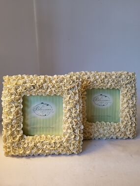 Vintage 1990s Blossoms By Amscan Ivory Rose Decorative Photo Frames - Set of 2